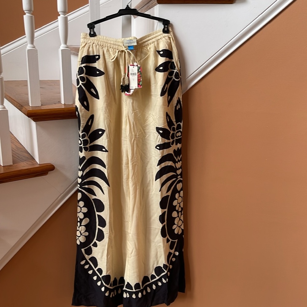 Farm Rio NWT fun S, or S petite wide leg lined pants, pockets, beaded tassels - Picture 12 of 16
